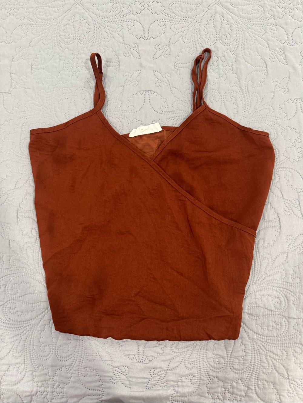 Rust Brown Wrap-Front Spaghetti Strap Tank Top